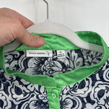 women Susan Graver Floral Blouse Navy Blue White Green Woven Top XL