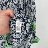 women Susan Graver Floral Blouse Navy Blue White Green Woven Top XL