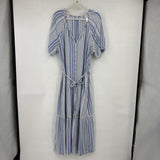 women Old Navy Linen Blend Striped Maxi Blue White Dress XLT