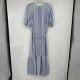women Old Navy Linen Blend Striped Maxi Blue White Dress XLT