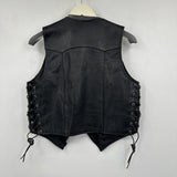 women Biker's Club Genuine Leather Vest with Rose Chain Closure Black Silver Jacket L