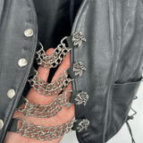 women Biker's Club Genuine Leather Vest with Rose Chain Closure Black Silver Jacket L