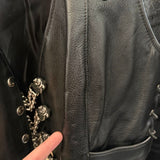 women Biker's Club Genuine Leather Vest with Rose Chain Closure Black Silver Jacket L