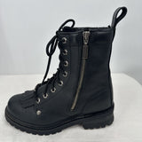 women Harley Davidson Leather Kiltie Style Motorcycle Boots Black Shoes 8