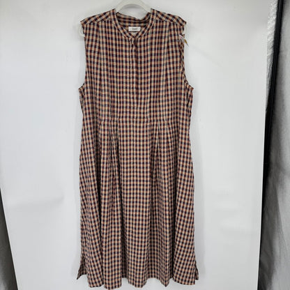 women Toast Sleeveless Gingham Midi Purple Cream Brown Dress 18