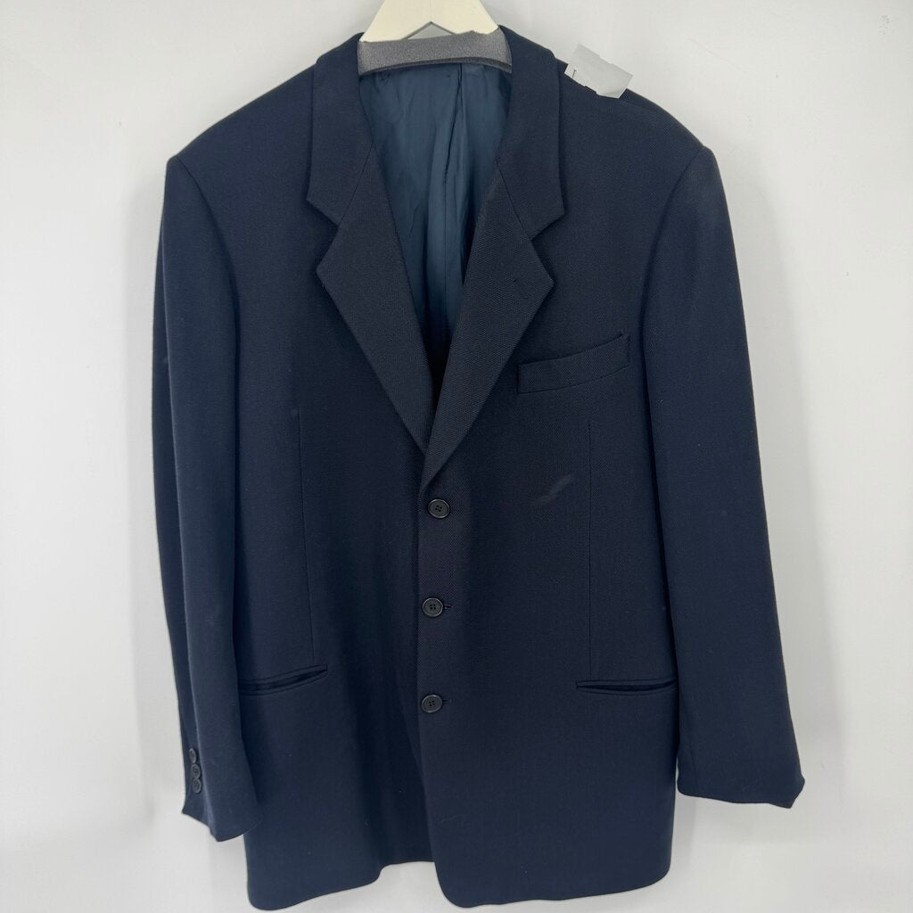 men Giorgio Armani Wool Herringbone Suit Jacket Navy Blue Jacket 46R