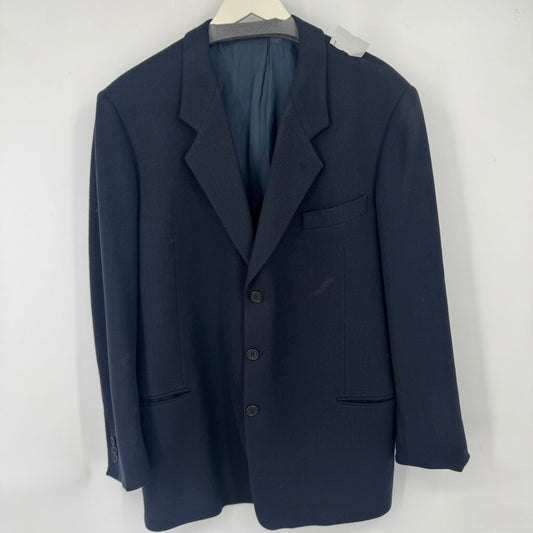 men Giorgio Armani Wool Herringbone Suit Jacket Navy Blue Jacket 46R
