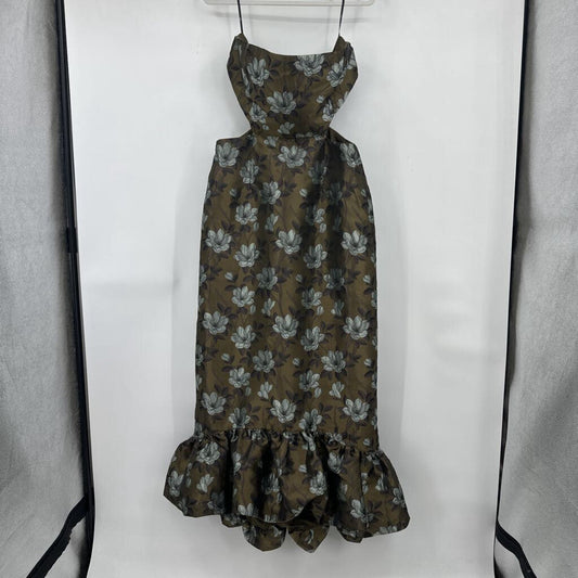 women Lulu's NWT Nathania Floral Jacquard Strapless Cutaway Bubble-Hem Maxi Olive Green Dress XL