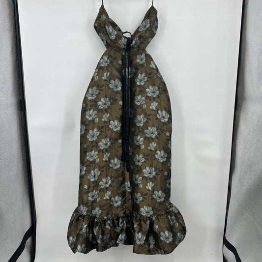 women Lulu's NWT Nathania Floral Jacquard Strapless Cutaway Bubble-Hem Maxi Olive Green Dress XL