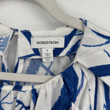 women Nordstrom Print Blouse White & Blue Woven Top S