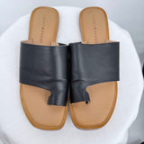 women Lucky Brand Vayleri Leather Slide Sandal Black Shoes 8.5