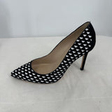women L.K. Bennett Inferna Pointed Toe Geometric Woven Pumps Black & White Shoes 39.5