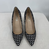women L.K. Bennett Inferna Pointed Toe Geometric Woven Pumps Black & White Shoes 39.5