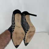 women L.K. Bennett Inferna Pointed Toe Geometric Woven Pumps Black & White Shoes 39.5