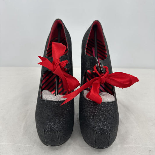 women Bordello NIB Teeze-04 Glitter Platform Pumps Black Shoes 8