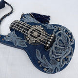 women Mary Frances NWT Metallic Melody Guitar Crossbody Bag Denim Blue Purse