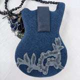 women Mary Frances NWT Metallic Melody Guitar Crossbody Bag Denim Blue Purse