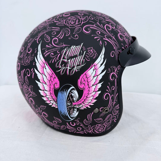 New Vega X-380 Open Face Motorcycle Helmet Lethal Angel Pink Wings w/Bag Uncatagorized XL