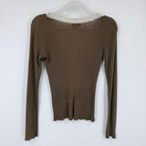 women Michael Stars Lace Trim Long Sleeve Olive Green Knit Top OSFM