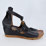 women Miz Mooz Leather Platform Wedge Sandals Black Shoes 40/9