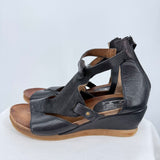 women Miz Mooz Leather Platform Wedge Sandals Black Shoes 40/9
