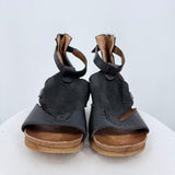 women Miz Mooz Leather Platform Wedge Sandals Black Shoes 40/9