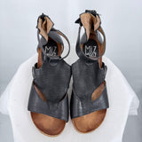 women Miz Mooz Leather Platform Wedge Sandals Black Shoes 40/9