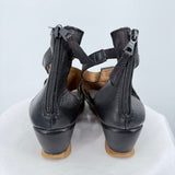 women Miz Mooz Leather Platform Wedge Sandals Black Shoes 40/9