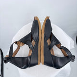 women Miz Mooz Leather Platform Wedge Sandals Black Shoes 40/9