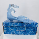 women Jeffrey Campbell NIB Gummy Thong Kitten Heel Sandals Blue Shoes 39/8