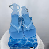 women Jeffrey Campbell NIB Gummy Thong Kitten Heel Sandals Blue Shoes 39/8