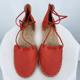 women Eileen Fisher Leather Lace Up Espadrilles Orange Tan Shoes 7