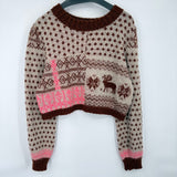 women Free People Snow Globe Pullover Brown Sweater XL