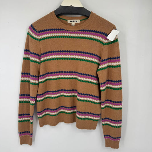 women Boden Striped Crew Tan Sweater M