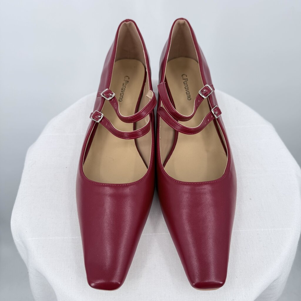 women C. Paravano Alva Double-Strap Block Heel Red Shoes 42/11.5