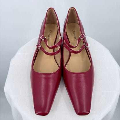 women C. Paravano Alva Double-Strap Block Heel Red Shoes 42/11.5