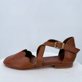 women Elf NEW Mangrove Cross-Strap Leather Ballet Flats Vintage Tan Shoes 7