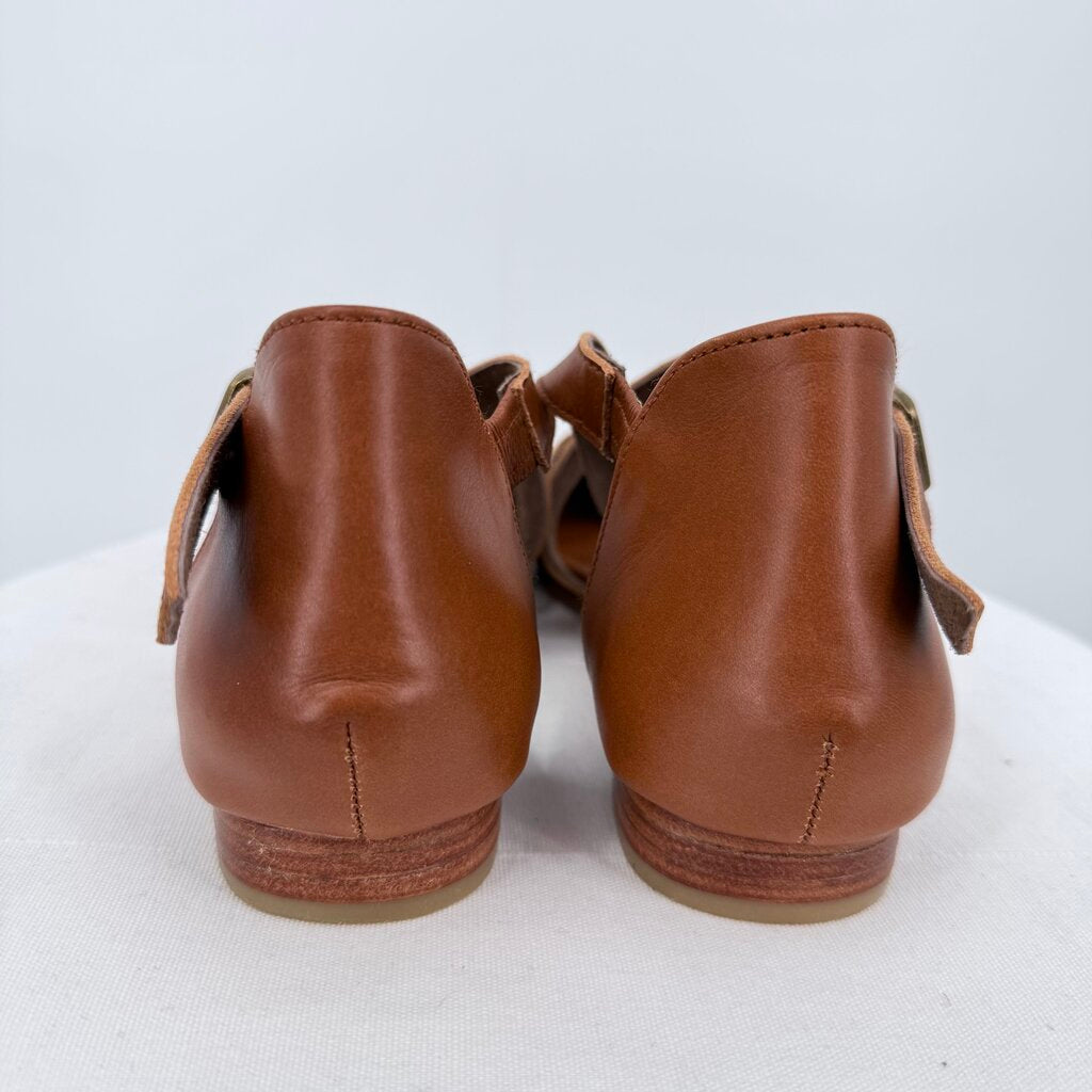 women Elf NEW Mangrove Cross-Strap Leather Ballet Flats Vintage Tan Shoes 7