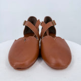 women Elf NEW Mangrove Cross-Strap Leather Ballet Flats Vintage Tan Shoes 7
