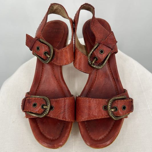 women Frye Leather Heel Clog Sandals Rustic Red Shoes 6