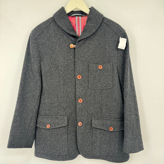men Wool Shawl Collar Field Jacket Charcoal Gray Jacket L