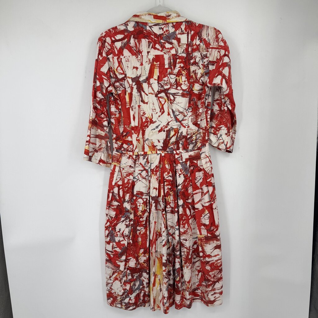 women Samantha Sung Audrey Shirtdress Abstract Print MSRP $1000 Red White Dress 4