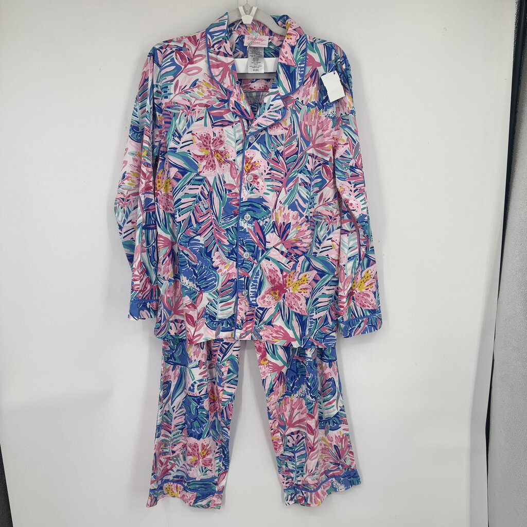 women Lilly Pulitzer Cotton Two Piece PJ Set Blue Pink Intimates/Sleepwear M