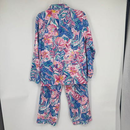 women Lilly Pulitzer Cotton Two Piece PJ Set Blue Pink Intimates/Sleepwear M