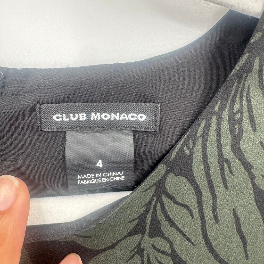 women Club Monaco Silk Leaf Print Sheath Black and Green Dress 4