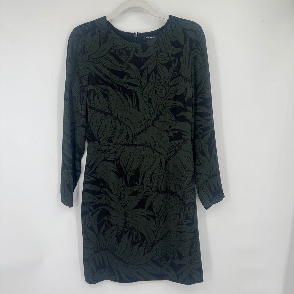 women Club Monaco Silk Leaf Print Sheath Black and Green Dress 4
