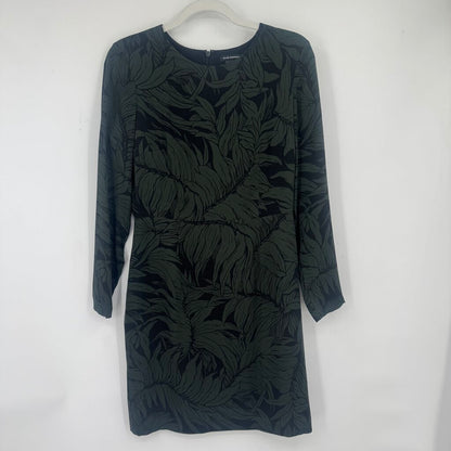 women Club Monaco Silk Leaf Print Sheath Black and Green Dress 4