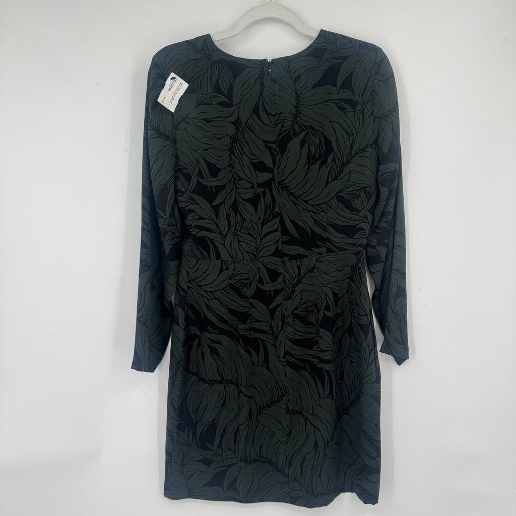 women Club Monaco Silk Leaf Print Sheath Black and Green Dress 4