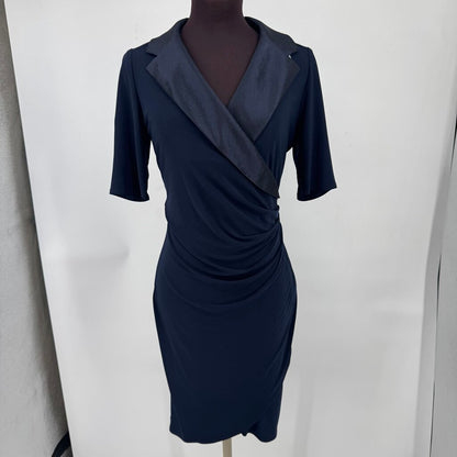 women Joseph Ribkoff Tuxedo Faux Wrap Midnight Blue Dress 8