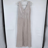 women Oleg Cassini MSRP $188 V-Neck Metallic Gown Silver Shampagne Dress 12